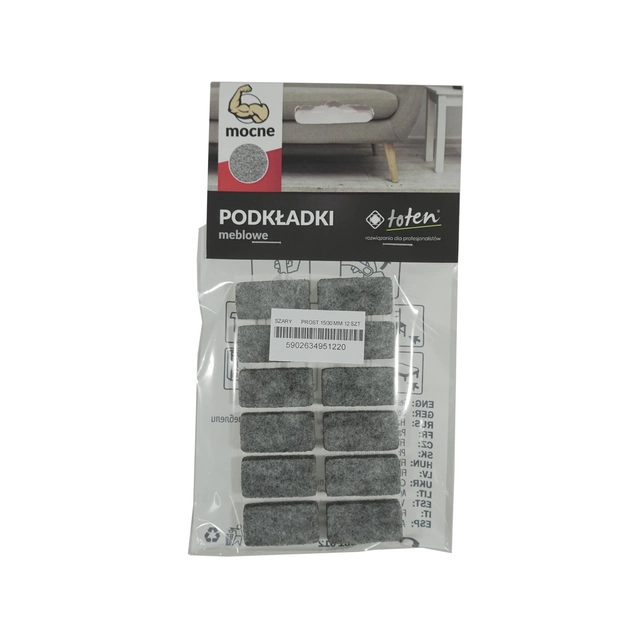 Almofada de feltro TOTEN retangular cinza pacote 15x30mm. 12 peças