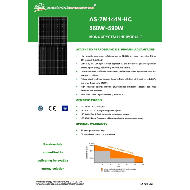 Amerisolar AS-7M144N-HC 580W 1500V черна рамка