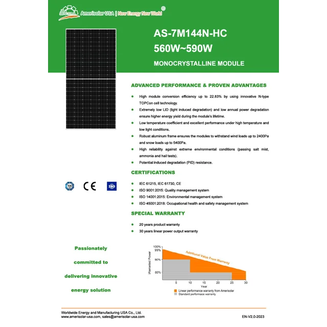 AMERSISOLAR AS-7M144N-HC 580W MODULE MONOCRISTALLIN