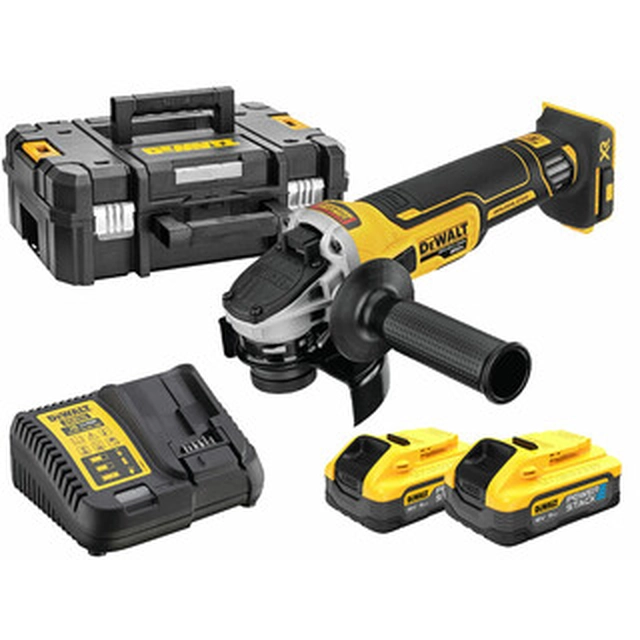 Amoladora angular inalámbrica DeWalt DCG405H2T-QW 18 V | 125 mm | 9000 RPM | Sin escobillas de carbono | 2 x 5 Ah batería + cargador | TSTAK en una maleta