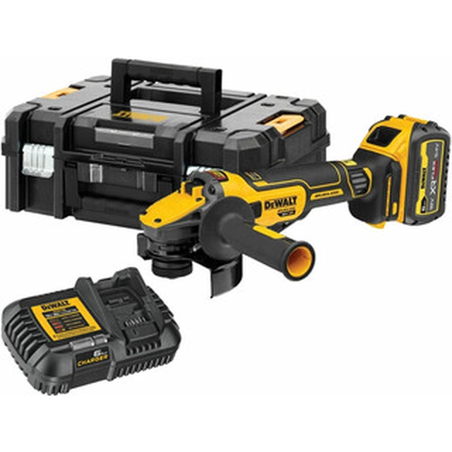 Amoladora angular inalámbrica DeWalt DCG409T1-QW 18 V | 125 mm | 9000 RPM | Sin escobillas de carbono | 1 x 6 Ah batería + cargador | TSTAK en una maleta