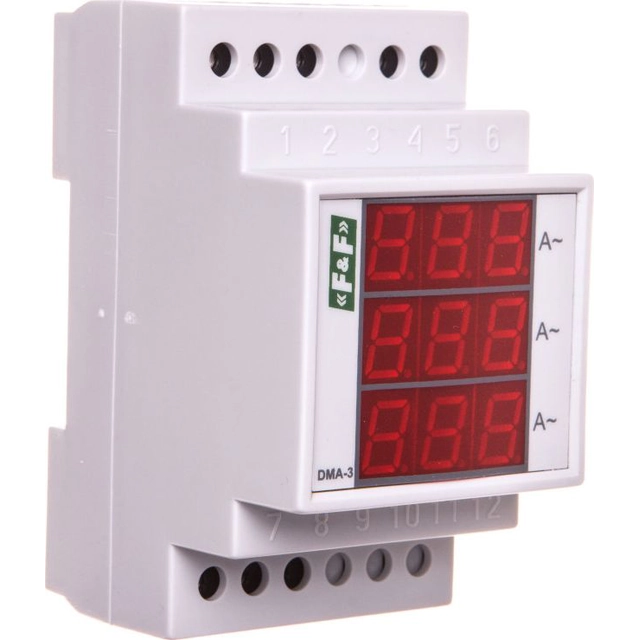 Amperímetro F&F 3-fazowy digital modular 1-100 para operação com transformador 5A DMA-3RMS-100-5A