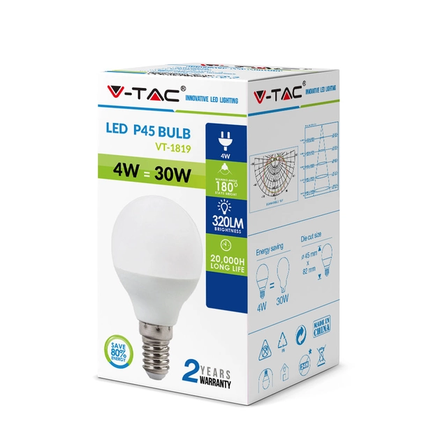 Ampoules LED - Golf E14 - IP20 - Blanc - 4 Watts - 320 Lumens - 6400K