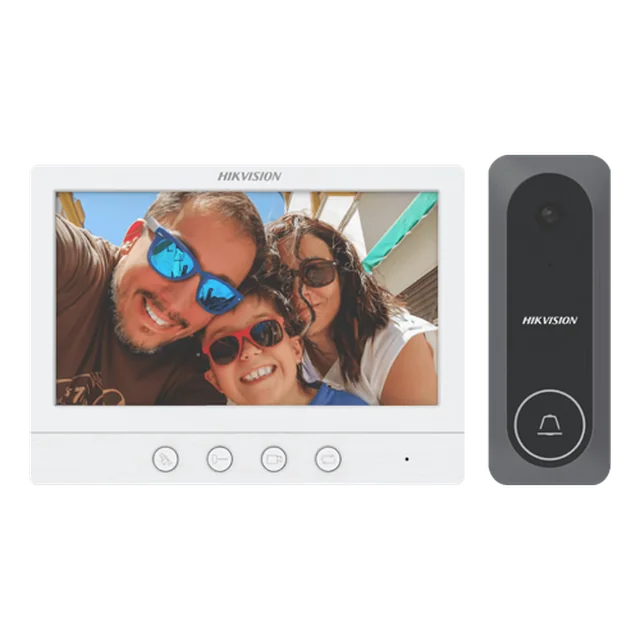 Analog video intercom kit, 7 inch screen, 4 wire connection for 1 family, IR - Hikvision DS-KIS212