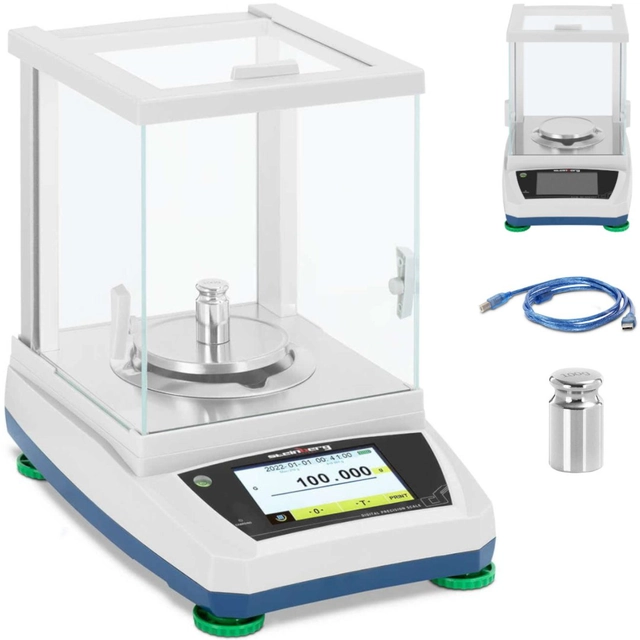 Analytische laboratoriumweegschaal met glazen deksel en LCD-touchscreen 200 G /0.001 G