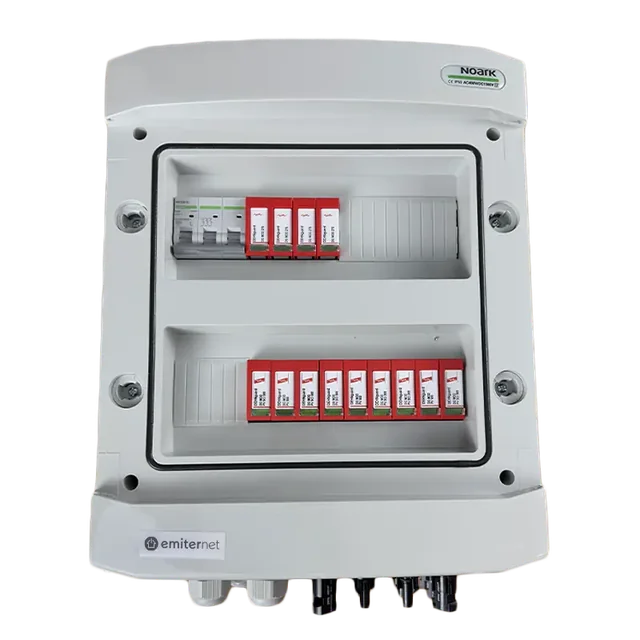 Anschluss der PV-SchaltanlageDCAC hermetischer IP65 EMITER mit DC-Überspannungsableiter Dehn 1000V Typ 1+2, 3 x PV-Kette, 3 x MPPT // Grenzwert.AC Dehn Typ 1+2, 50A 3-F