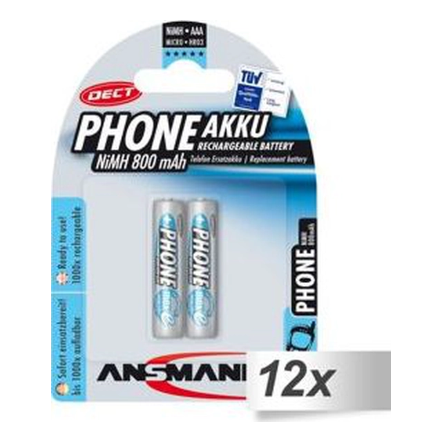 Ansmann Phone AAA batteri / R03 800mAh 24 st.