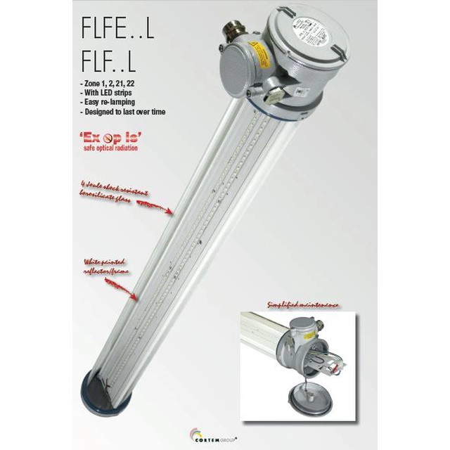 Αντιεκρηκτικό φωτιστικό LED για ζώνη 1,, τύπος FLF-101L (19W, 1900 lm, 91 lm/W) CORTEM