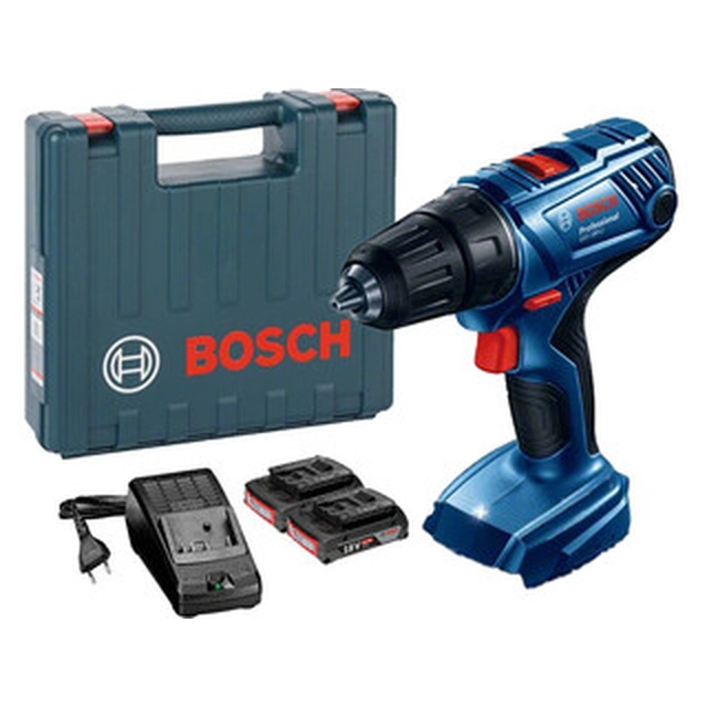 Aparafusadora sem fio Bosch GSR 180-LI com mandril 18 V | 21 Nm/54 Nm | Escova de carbono | 2 x 2 Ah bateria + carregador | em uma mala