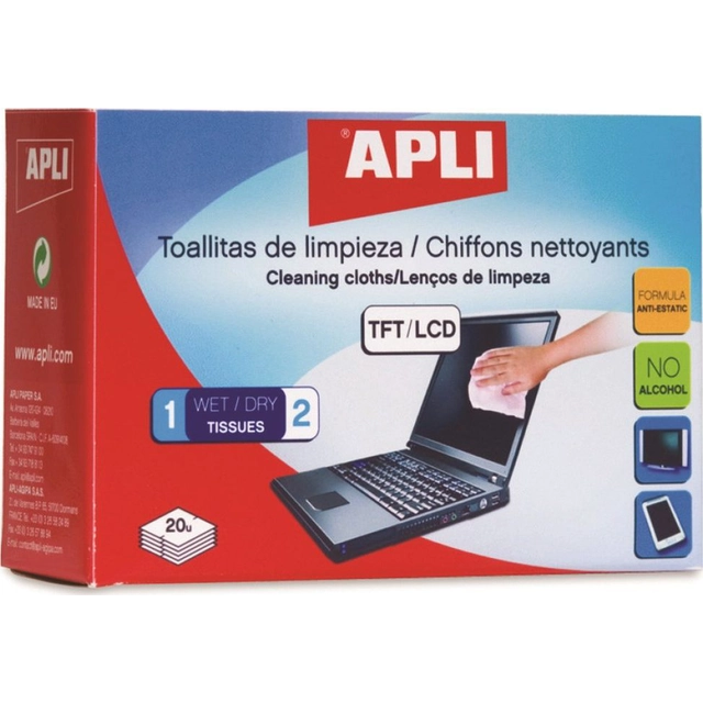 Apli Lingettes humides et sèches pour le nettoyage des écrans TFT/LCD 40 pcs.(AP11325)