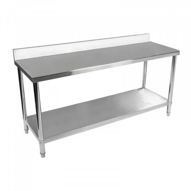 Arbejdsbord - rustfrit stål - 200 x 60 cm - 160 kg - ROYAL CATERING fælge 10011400 RCWT-200X60EB