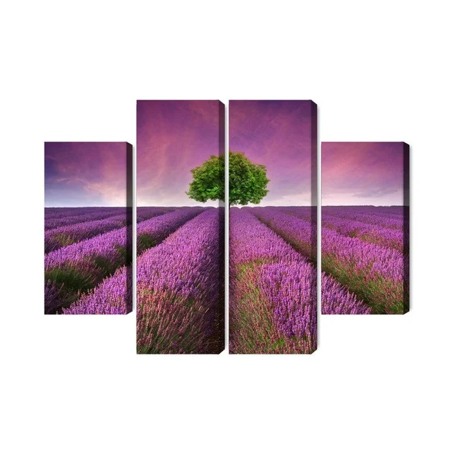 Árbol de pintura de varias partes en medio de un campo de lavanda 3D