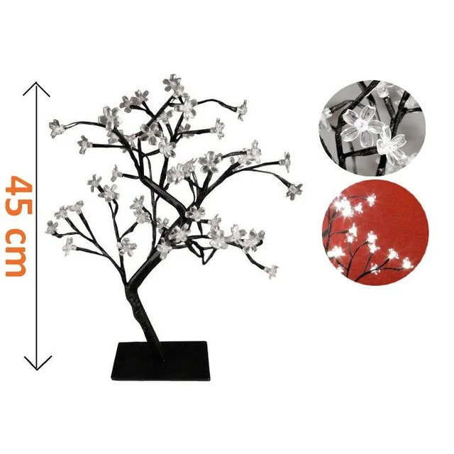 Árbol LED decorativo con flores - 45 cm, blanco frío