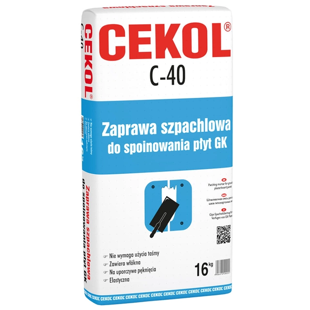 Argamassa de enchimento para apontamento de placas de gesso C-40 Cekol 16 kg