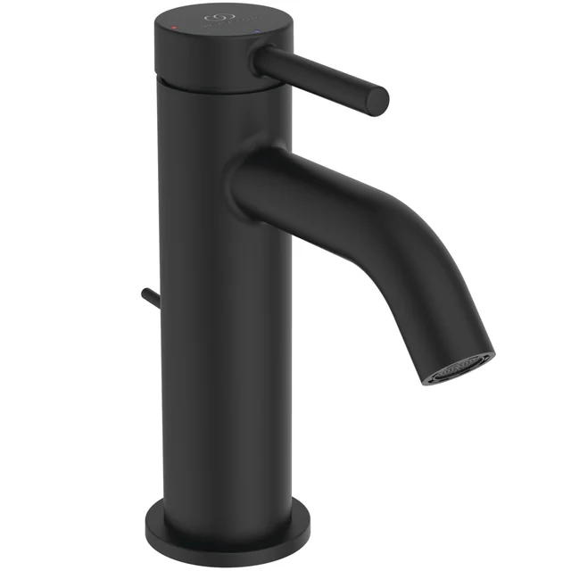 Armatura za umivalnik Ideal Standard Ceraline Nuovo, H80, s spodnjim ventilom, Silk Black mat črna, 4 l/min
