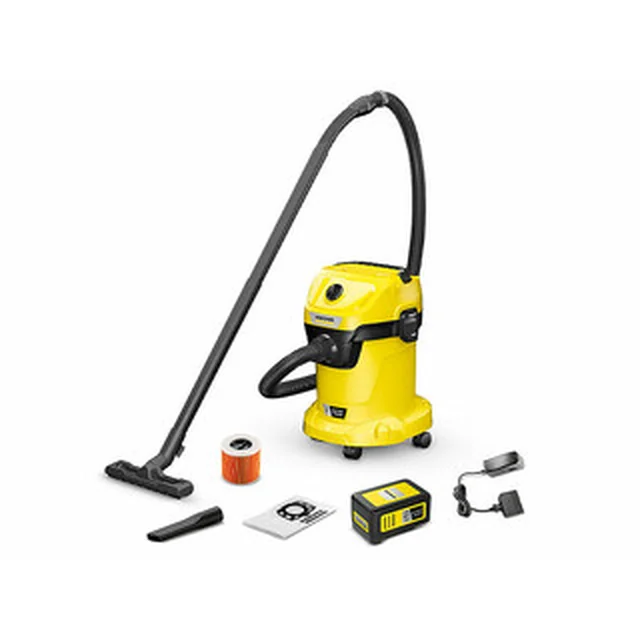 Aspirateur sans fil Karcher WD 3-18 18 V | 17 l | L| Balai de charbon | 1 x 5 Ah batterie + chargeur