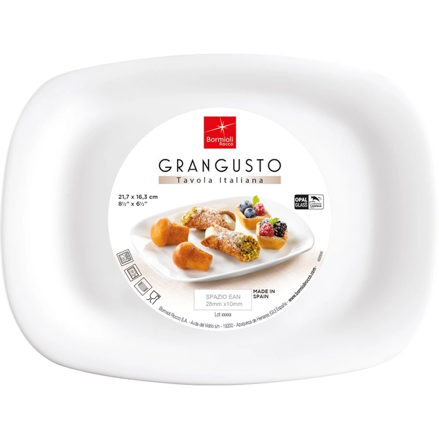 Assiette peu profonde, rectangulaire, Grangusto,217x163 millimètre