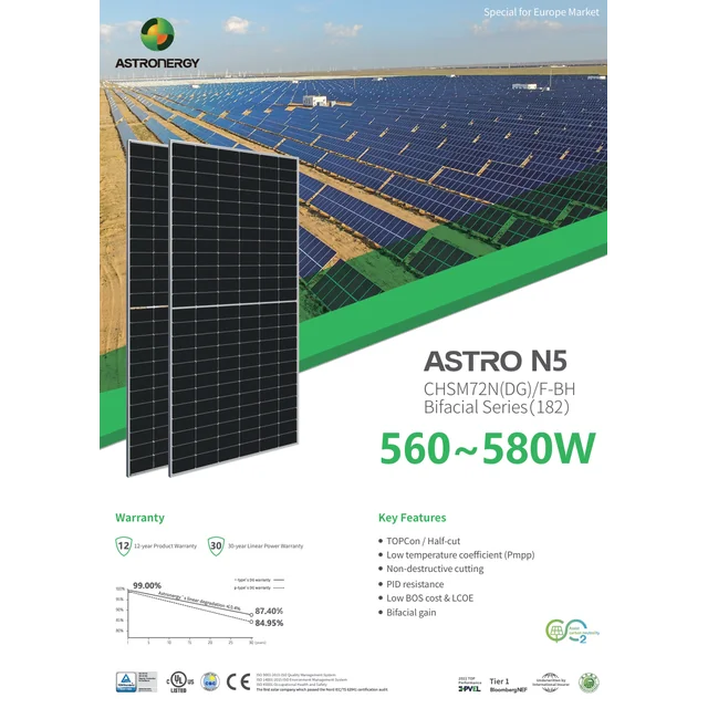 Astroénergie CHSM72N(DG)/F-BH Bifacial Series(182) 580 Watt