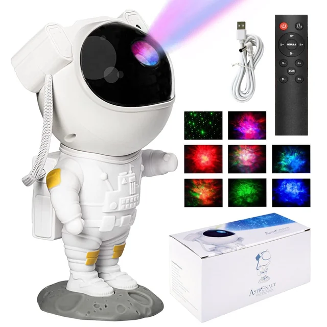 Astronaut LED projektora nakts lampa, balta