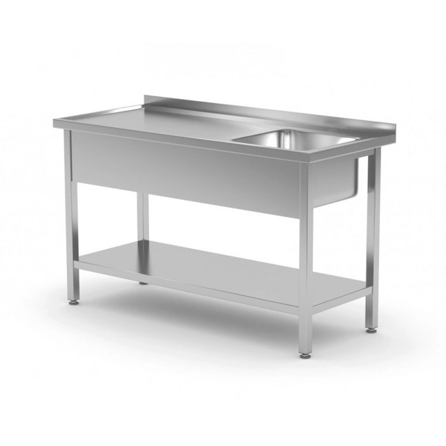Asztal mosogatóval és polccal - rekesz a jobb oldalon 800 x 600 x 850 mm POLGAST 212086-P 212086-P