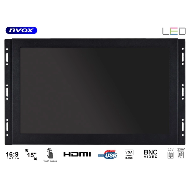 Atidaryti rėmelį jutiklinis monitorius 15cali fhd vga hdmi bnc usb 12v 230v