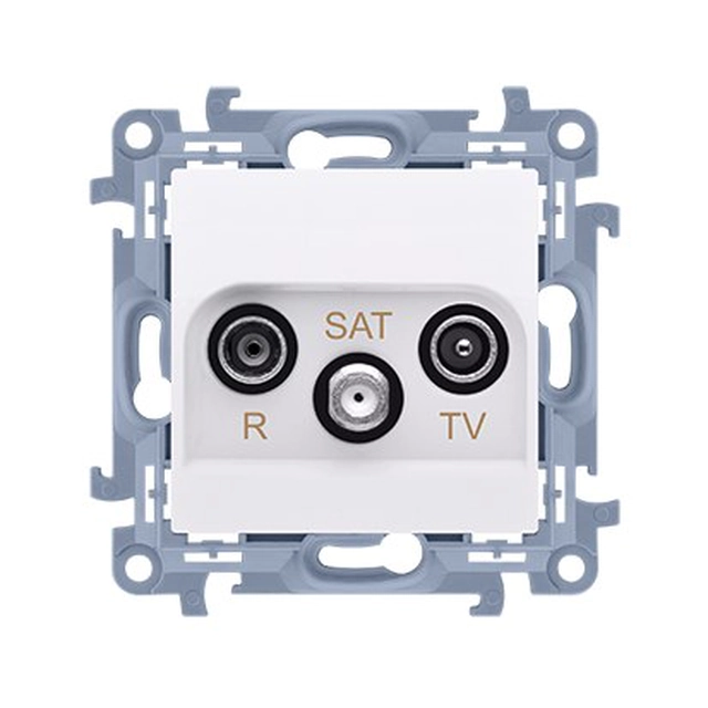 Átmenő antenna aljzat R-TV-SAT (modul) ford. SAT -8 db,TV-10 db,R-12 dB, fehér Simon10