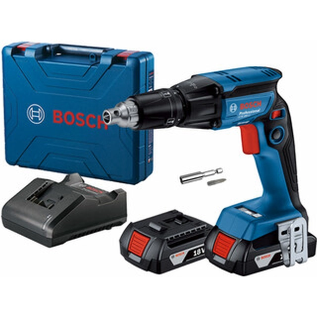 Atornillador a batería Bosch GTB 185-LI con tope de profundidad 18 V | Carbón sin escobillas | Batería 2 x 2 Ah + cargador | en una maleta