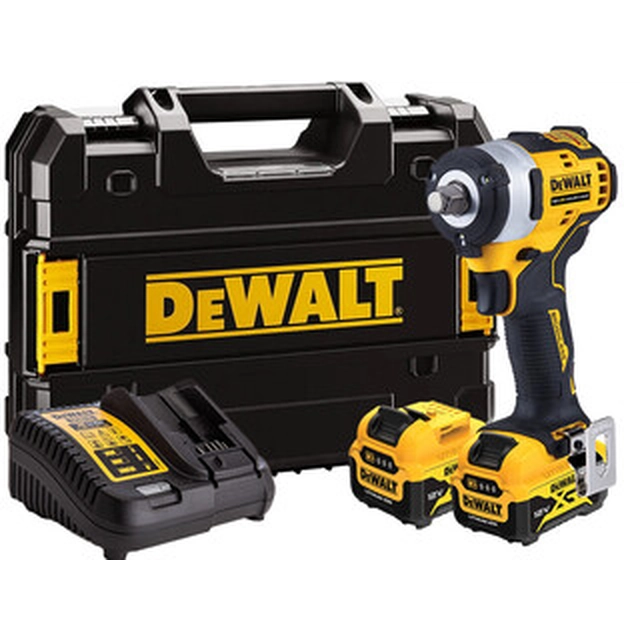 Atornillador de impacto inalámbrico DeWalt DCF901P2-QW 12 V | 340 Nm | 1/2 pulgadas | Sin escobillas de carbono | 2 x 5 Ah batería + cargador | TSTAK en una maleta