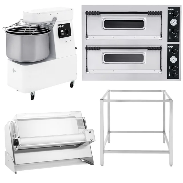 Attrezzatura Pizzeria Forno Pizza con Base + Mescolatore + Set Rulli Hendi