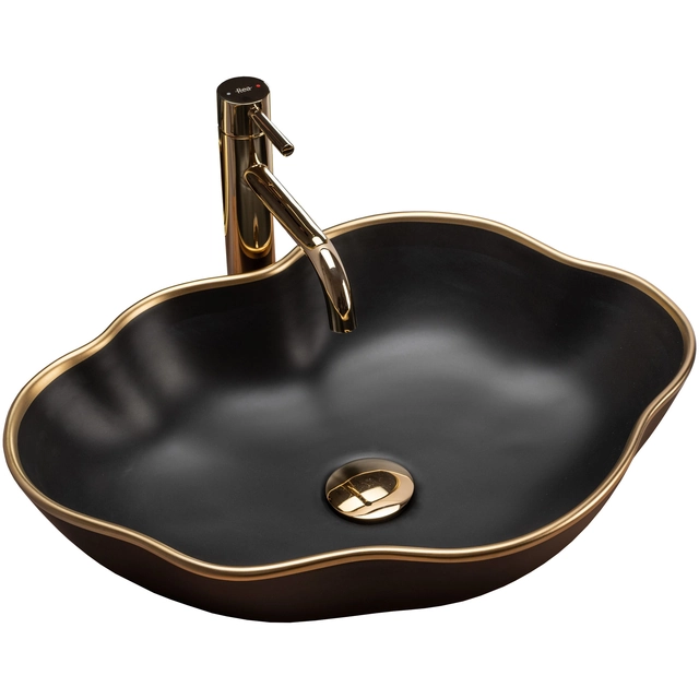 Aufsatzwaschbecken Rea Pearl Black Matt / Gold Edge