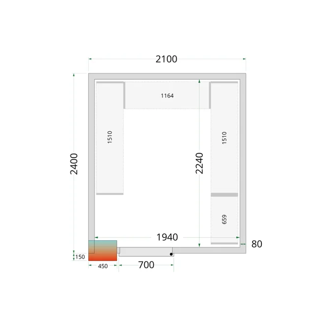 Aukstās telpas paneļi 80 mm CR 210x240x220