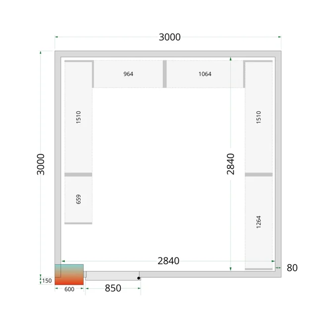 Aukstās telpas paneļi 80 mm CR 300x300x220 WD