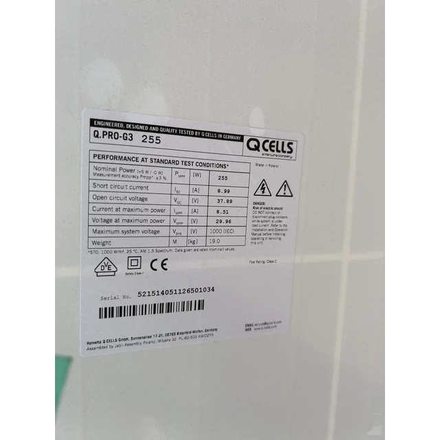 aurinko moduuli; PV-moduuli; QCells G3 255