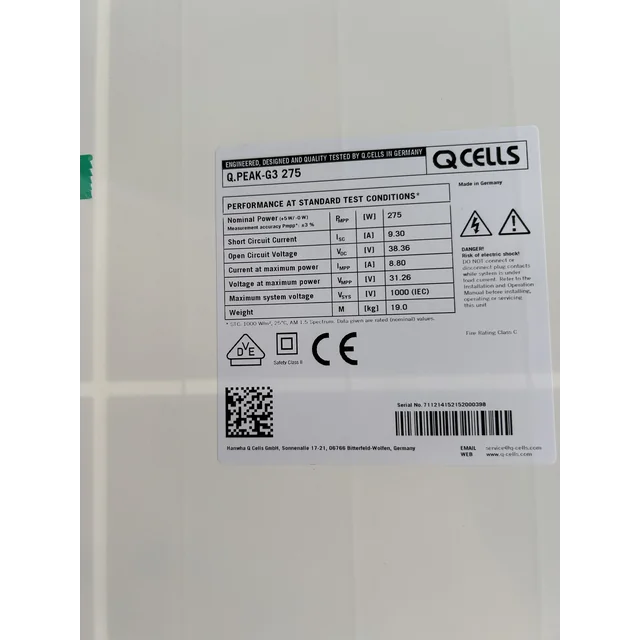 aurinko moduuli; PV-moduuli; QCells G3 275