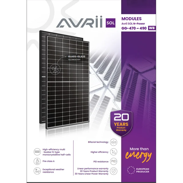 AVS-N-POW-0003 Фотоелектричний модуль 480 W Avrii SOL N-Power GG-480 WB