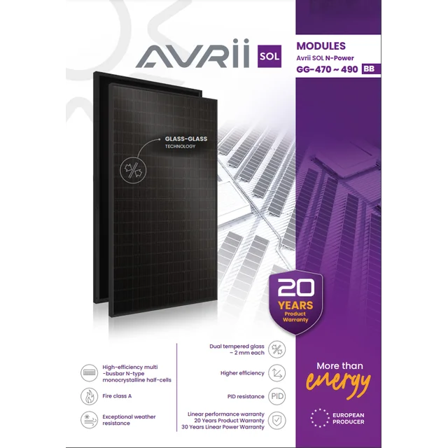 AVS-N-POW-004 Fotovoltaický modul 470 V Avria SOL N-Power GG-470 BB