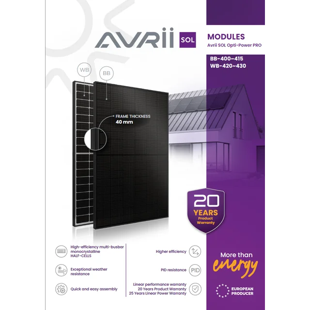 AVS-OPTI-PRO-01 Fotovoltaický modul 410 V Avria SOL Opti-Power PRO WB-410