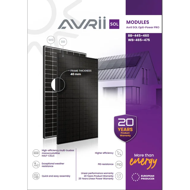 AVS-OPTI-PRO-02 Modul fotovoltaic 450 În Avria SOL Opti-Power PRO BB-450