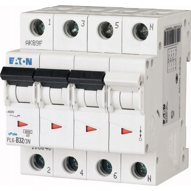 Автоматичний вимикач Eaton 3P+N D 32A 6kA AC PL6-D32/3N 165042