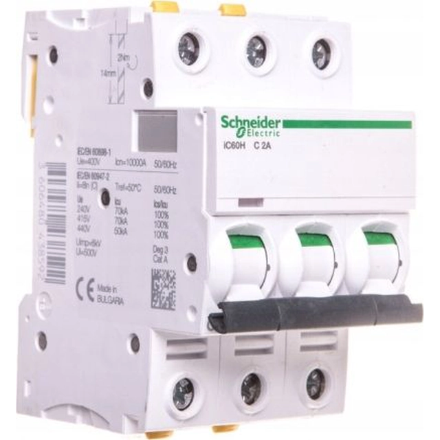 Автоматичний вимикач Schneider Electric 3P C 2A 10kA AC iC60H-C2-3 (A9F07302)