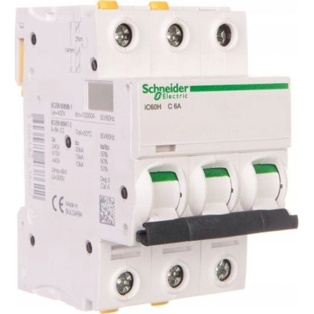 Автоматичний вимикач Schneider Electric 3P C 6A 10kA AC iC60H-C6-3 (A9F07306)