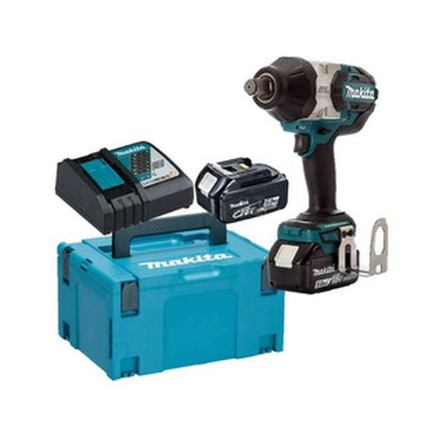 Avvitatore a percussione a batteria Makita DTW1001RTJ 18 V | 1050 Nm | 3/4 pollici | Senza spazzole in carbonio | Batteria 2 x 5 Ah + caricabatteria | nel MakPac