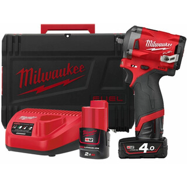 Avvitatore a percussione a batteria Milwaukee M12FIW38-422X 12 V | 339 Nm | 3/8 pollici | Senza spazzole in carbonio | Batteria 2 Ah + batteria 4 Ah + caricabatteria | In custodia resistente