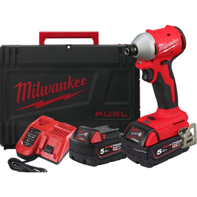 Avvitatore a percussione a batteria Milwaukee M18 BLIDR-502X 18 V | 190 Nm | 1/4 bit | Senza spazzole in carbonio | Batteria 2 x 5 Ah + caricabatteria | In custodia resistente