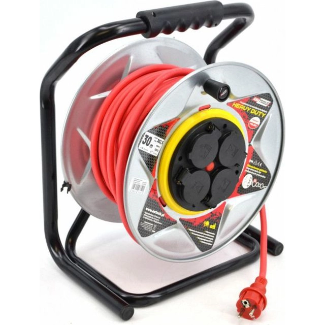 AWTools удължителен кабел метален барабан червен Heavy Duty 25m 3x1,5 mm 16A, 3680W, IP44 (AW70250)