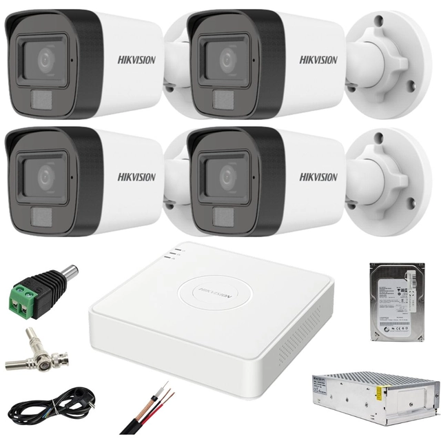 Hikvision surveillance system 4 cameras 2MP Dual Light WL 20m IR 25m DVR 4MP AcuSense with included accessories HDD 500GB