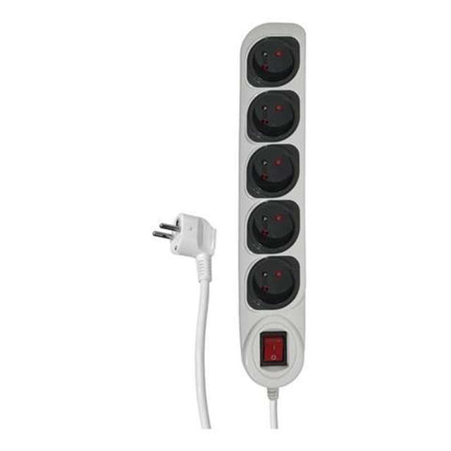 Protective strip with a switch,5 sockets, white/grey,3 m