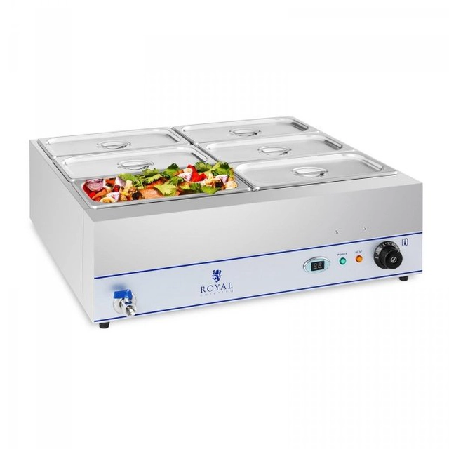 Bain marie — 6 x GN 1/3 — ROYAL CATERING krāns 10010387 RCBM-6W-2000