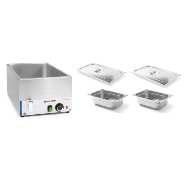 Bain-marie met kraan, elektrisch buffet, verdeeld in 2 Hendi containers + deksels 238912