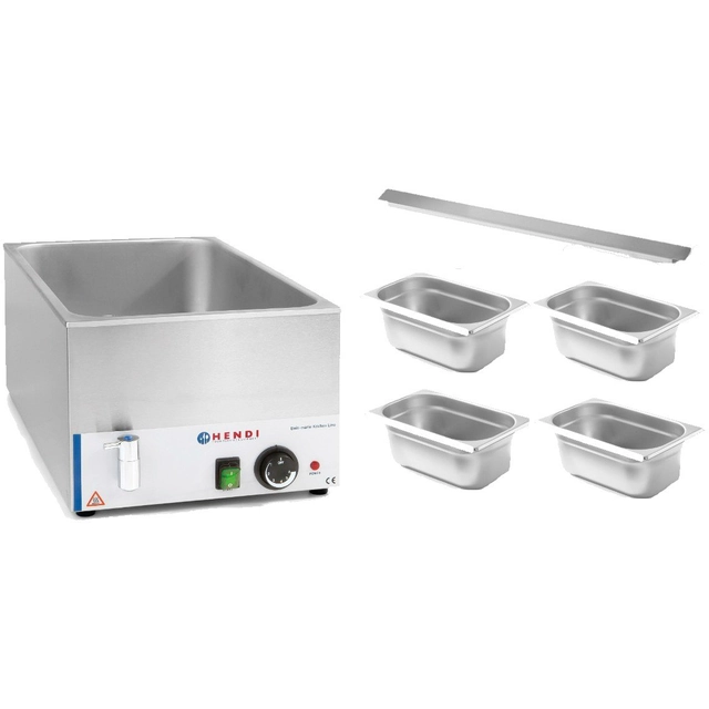 Bain-marie met tapkraan Elektrisch buffet opgedeeld in 4 Hendi containers 238912